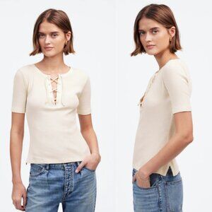 Madewell Ribbed Lace-Up Short-Sleeve Tee NWT in Vintage Ivory Small